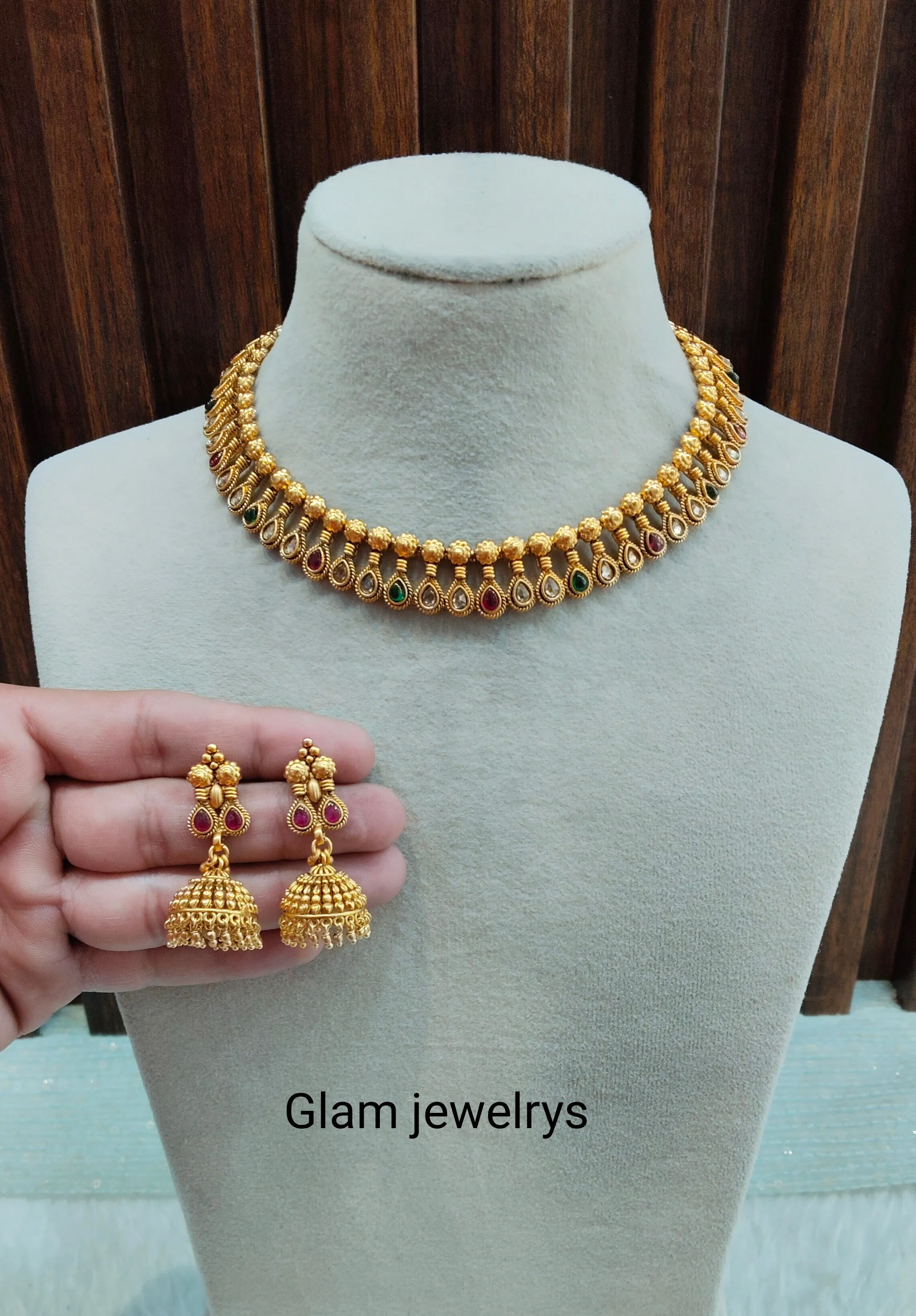 Ruby Green Gold Polki Necklace Indian Jewellery Simran Set
