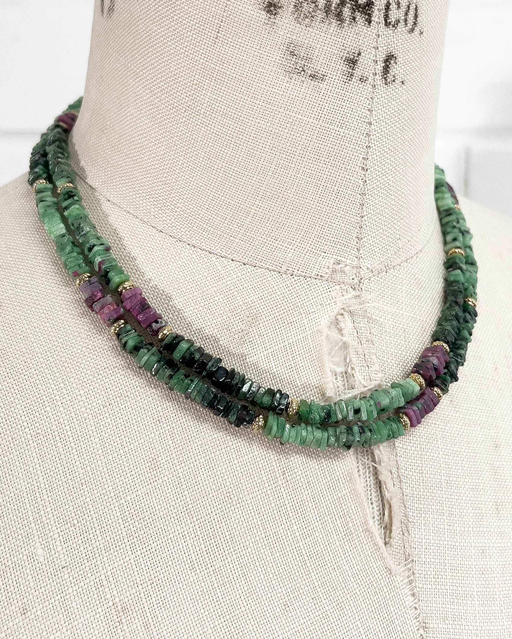 Ruby in Zoisite Long Strand Double Wrap Necklace