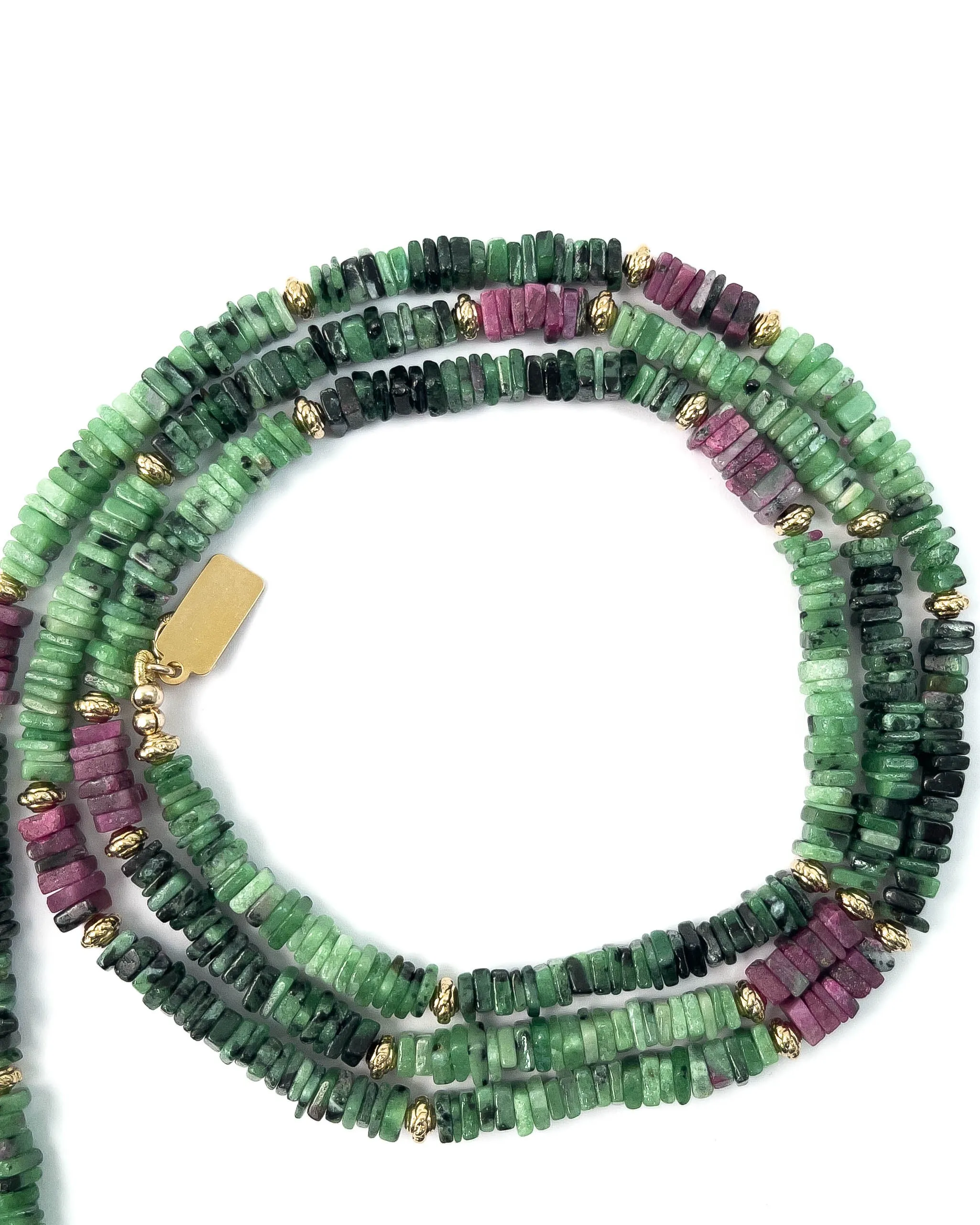 Ruby in Zoisite Long Strand Double Wrap Necklace