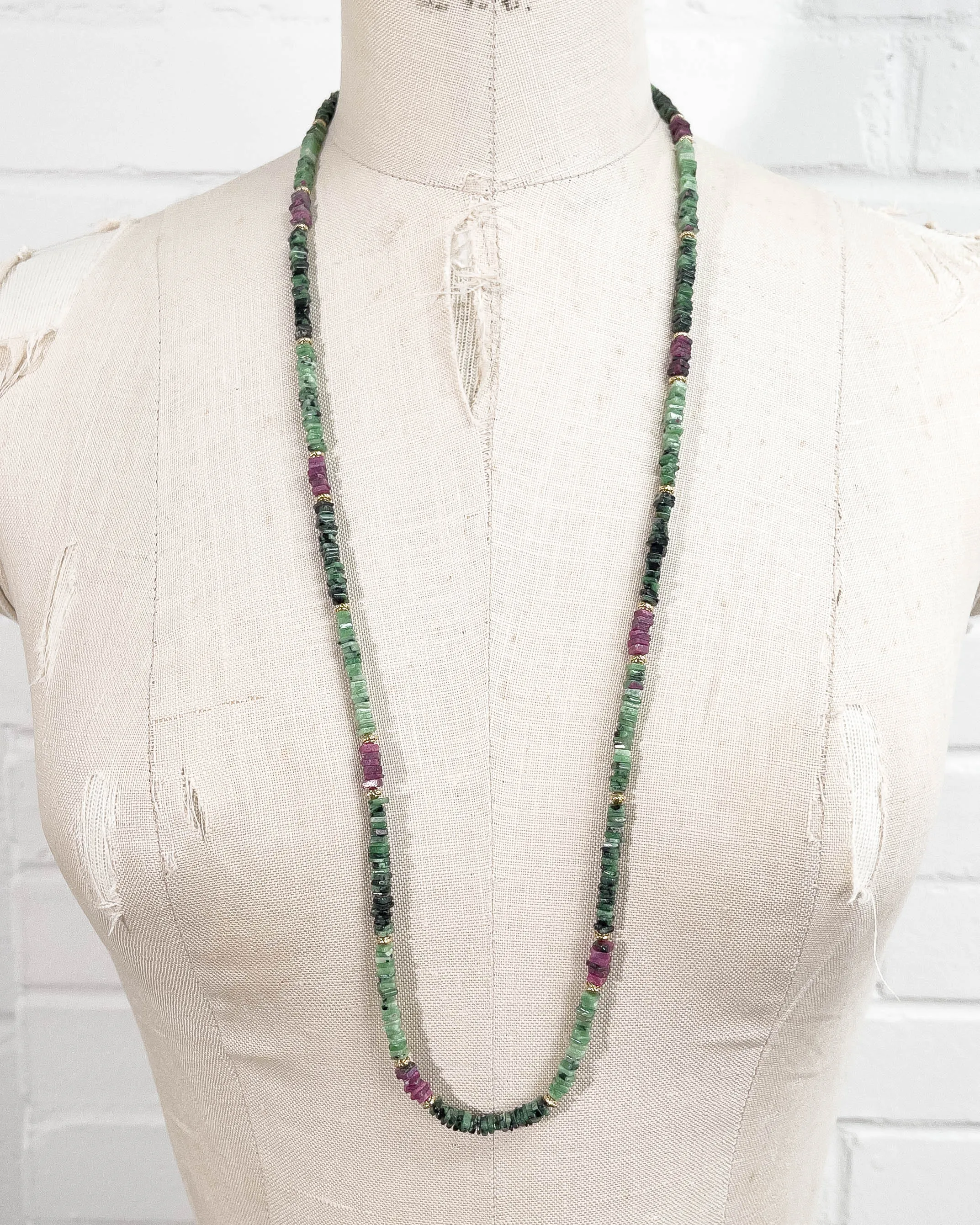 Ruby in Zoisite Long Strand Double Wrap Necklace