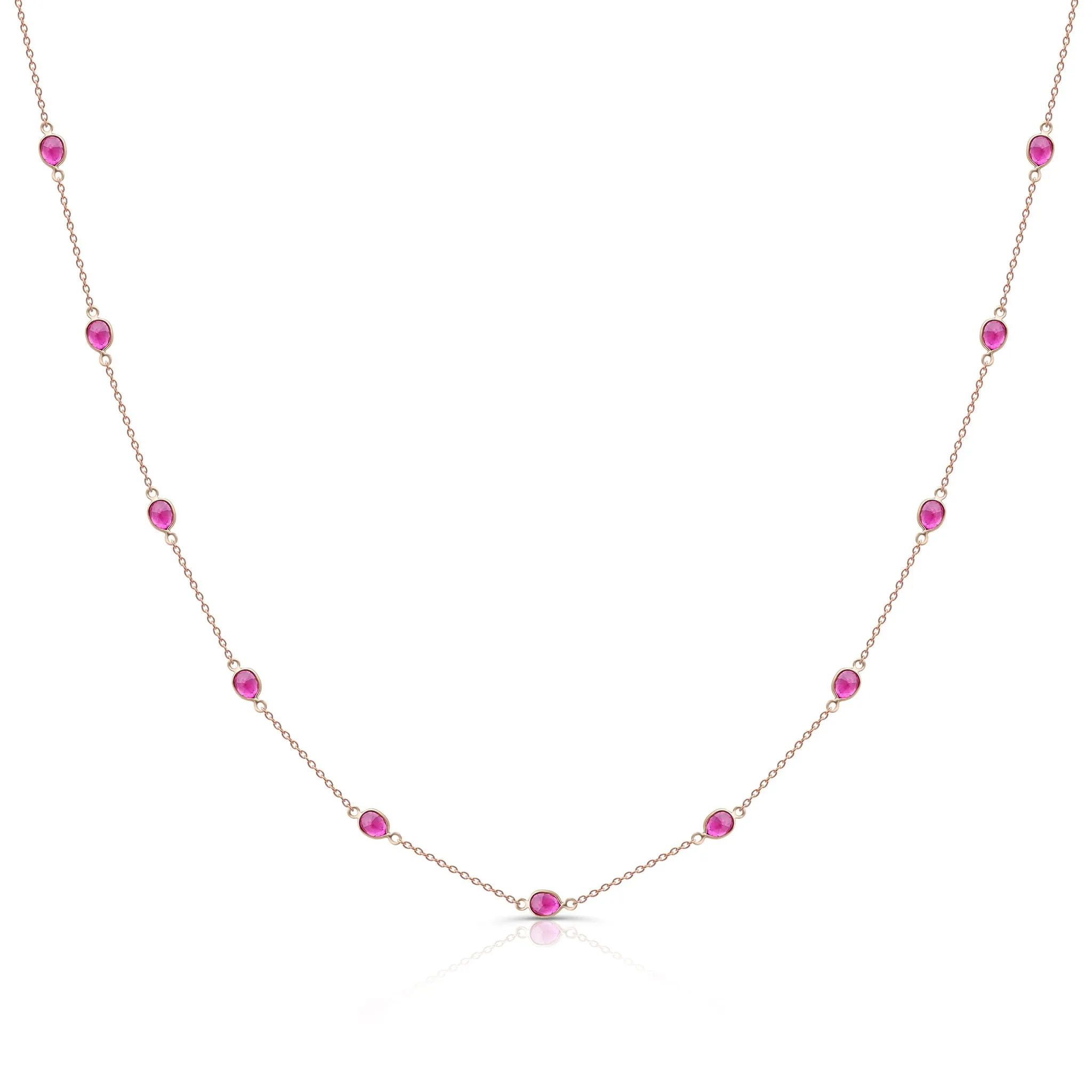 Ruby Necklace Oval Station In 18K Rose Gold