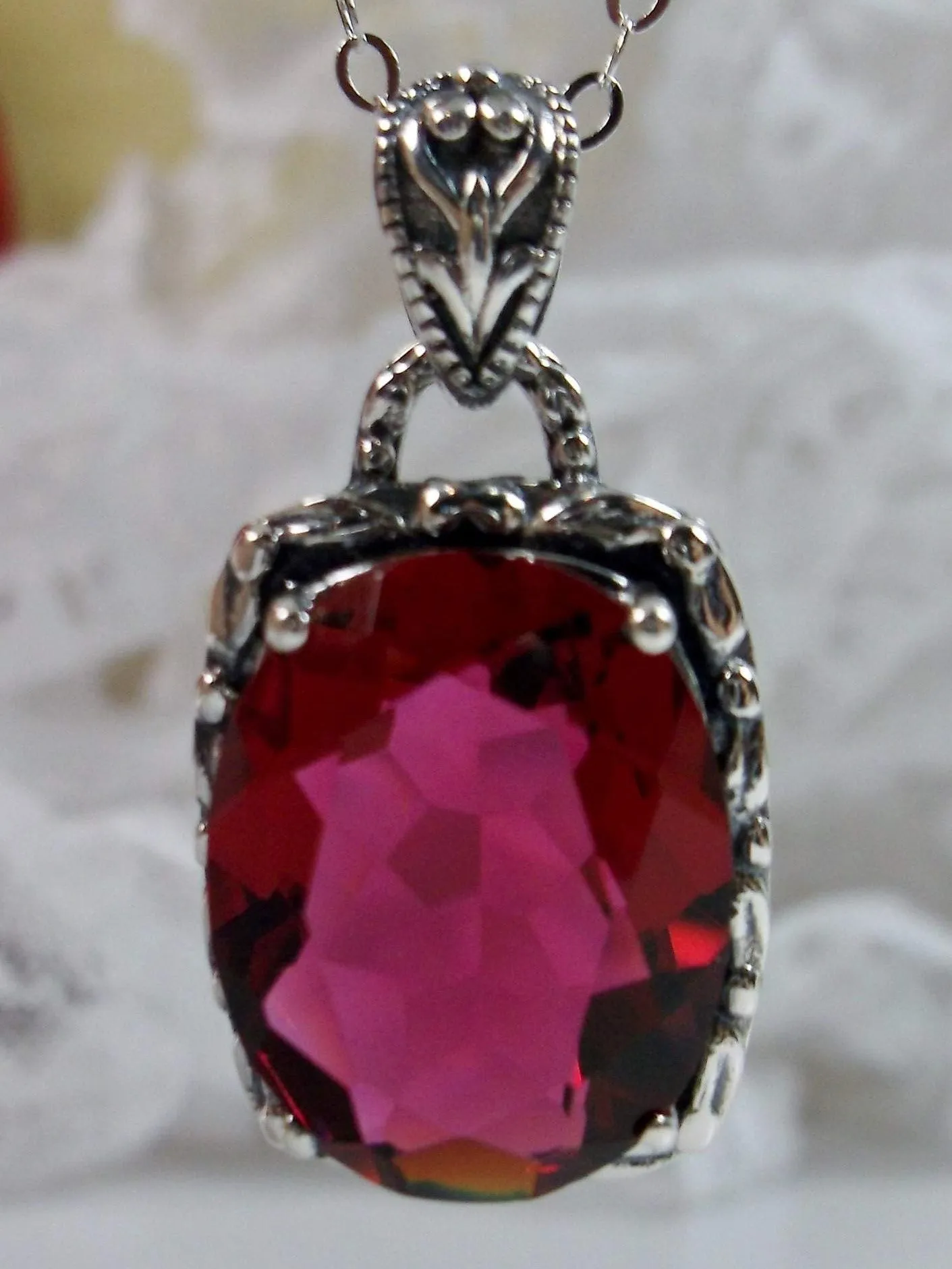 Ruby Pendant, Art Nouveau Necklace #P120 - Ready to Ship