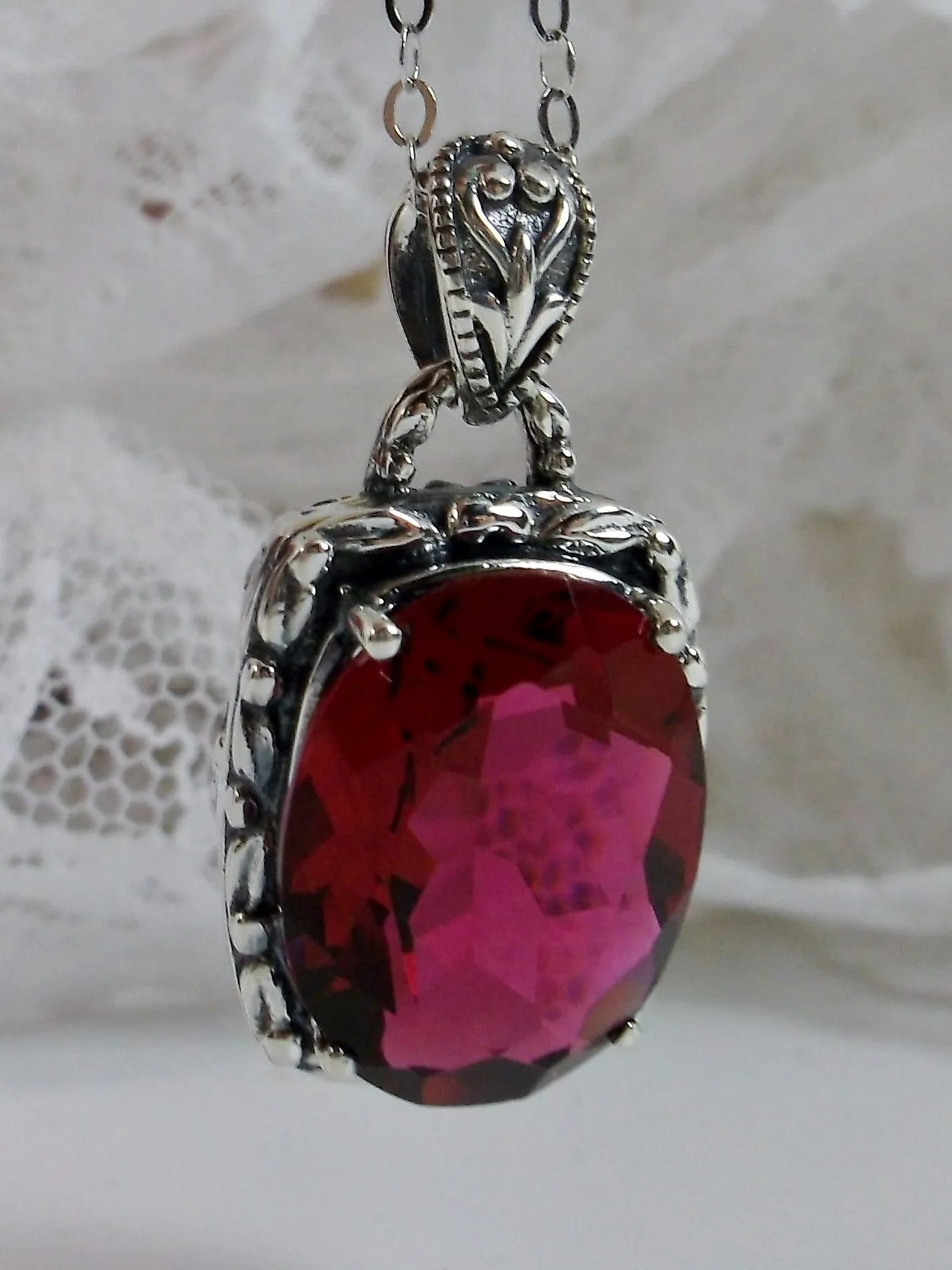 Ruby Pendant, Art Nouveau Necklace #P120 - Ready to Ship
