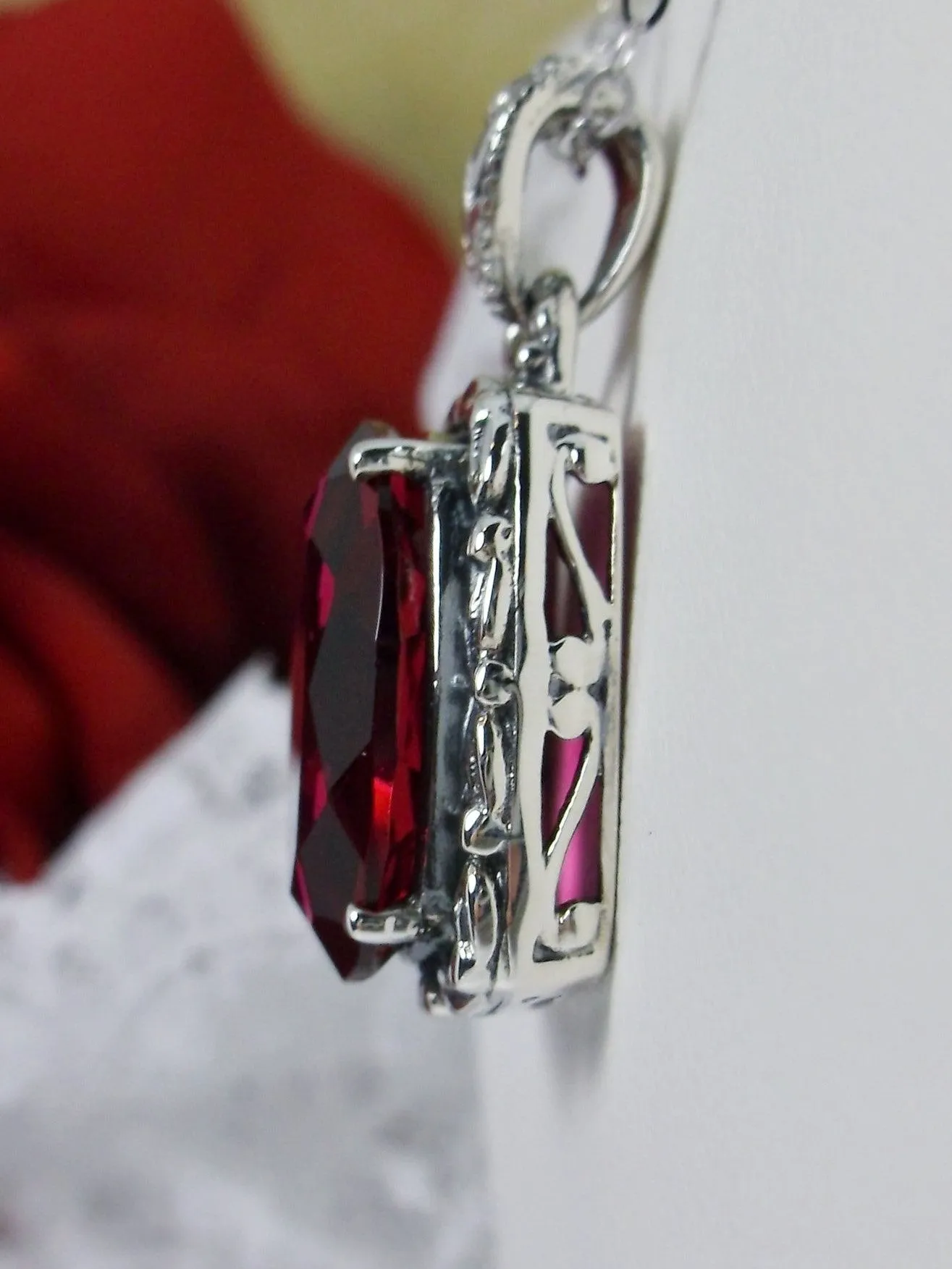 Ruby Pendant, Art Nouveau Necklace #P120 - Ready to Ship