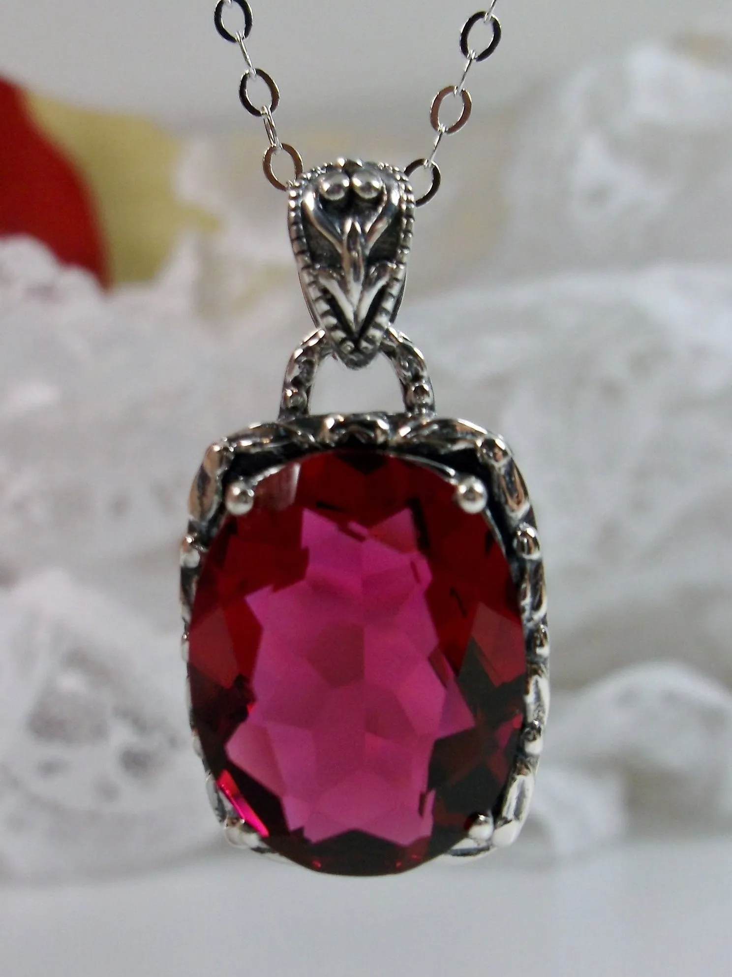 Ruby Pendant, Art Nouveau Necklace #P120 - Ready to Ship