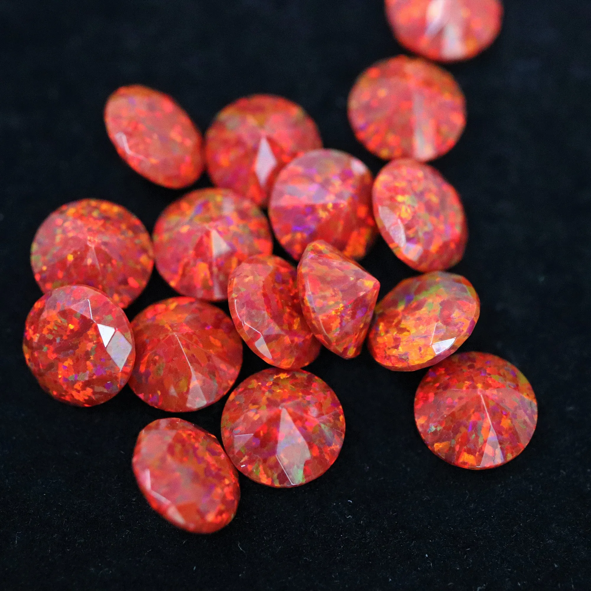 Ruby Red Diamond Cut Faceted Opal Stones