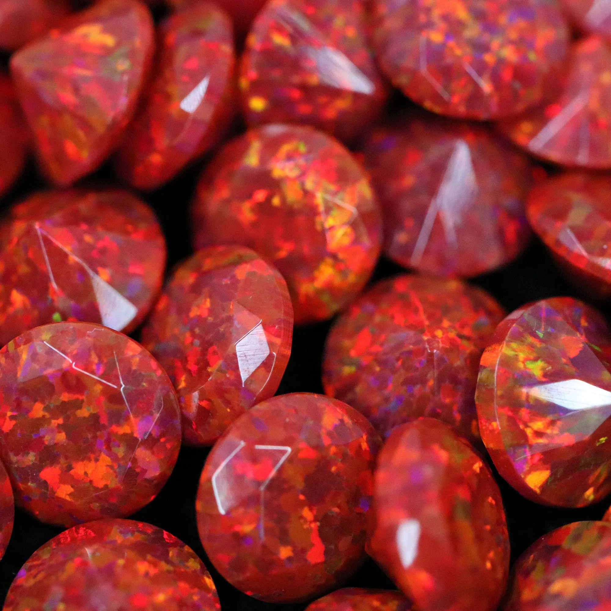 Ruby Red Diamond Cut Faceted Opal Stones