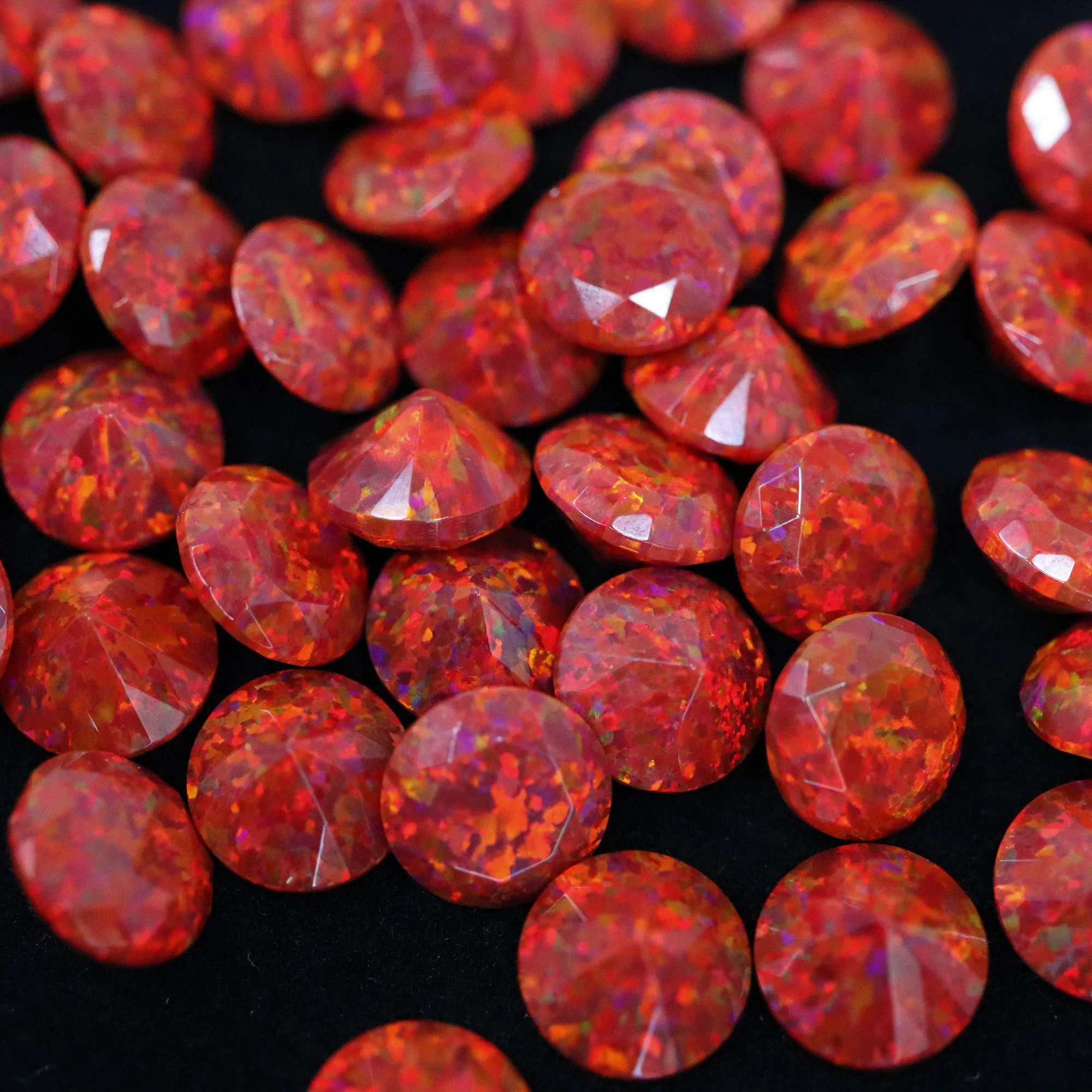 Ruby Red Diamond Cut Faceted Opal Stones