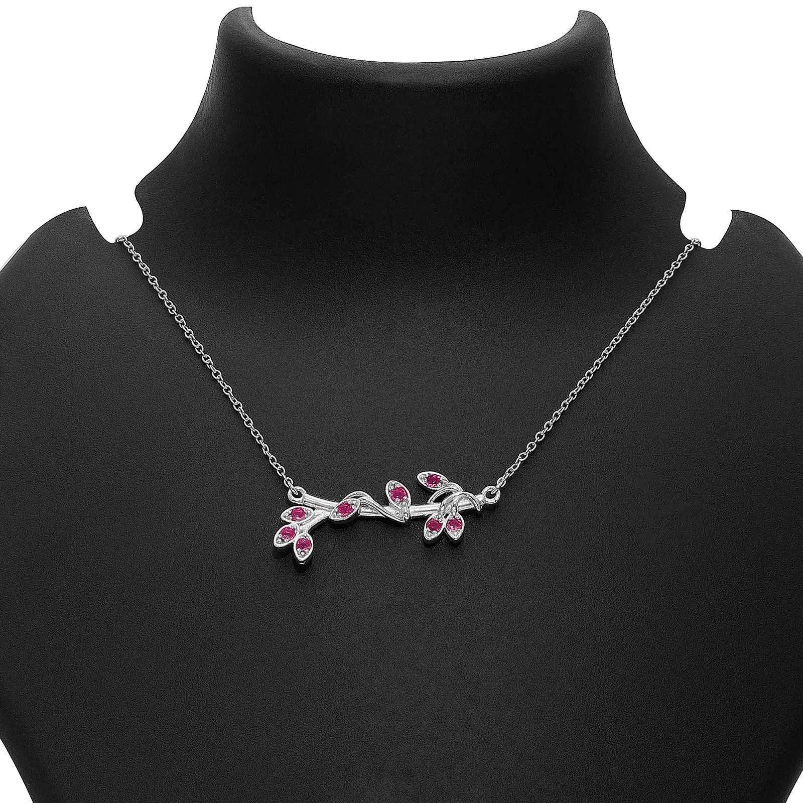 Ruby Vine Necklace For Women – 925 Sterling Silver Rhodium Plate