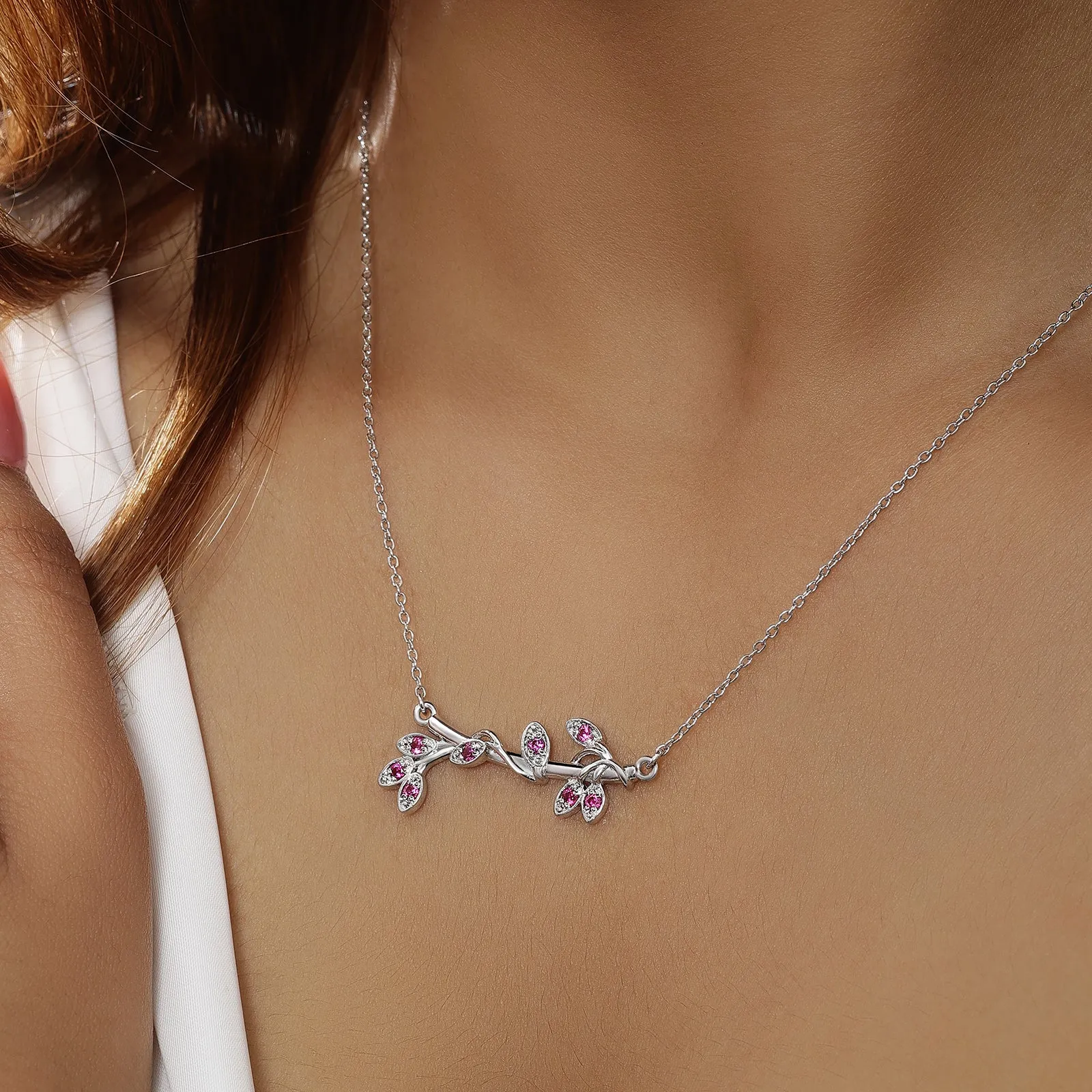 Ruby Vine Necklace For Women – 925 Sterling Silver Rhodium Plate