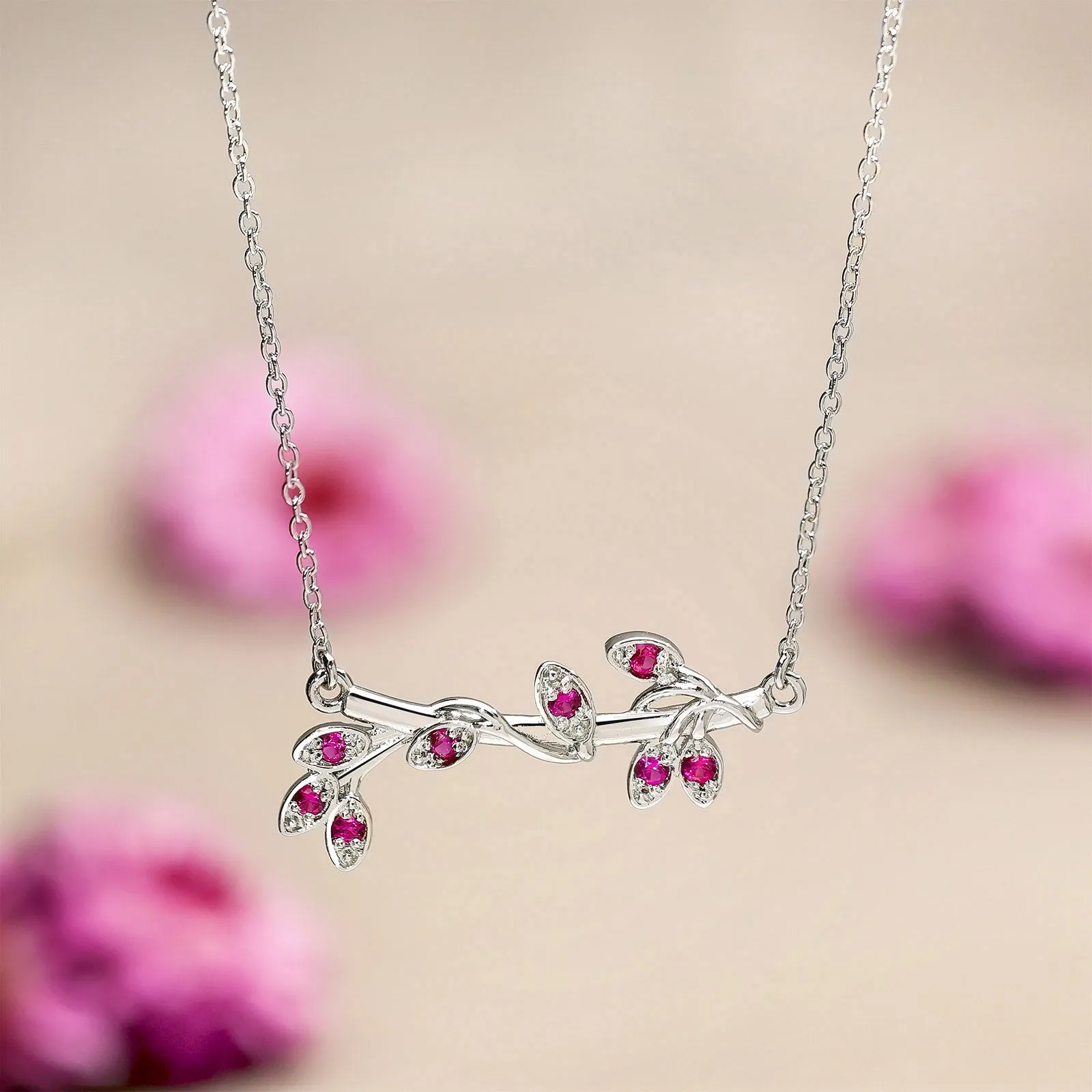 Ruby Vine Necklace For Women – 925 Sterling Silver Rhodium Plate