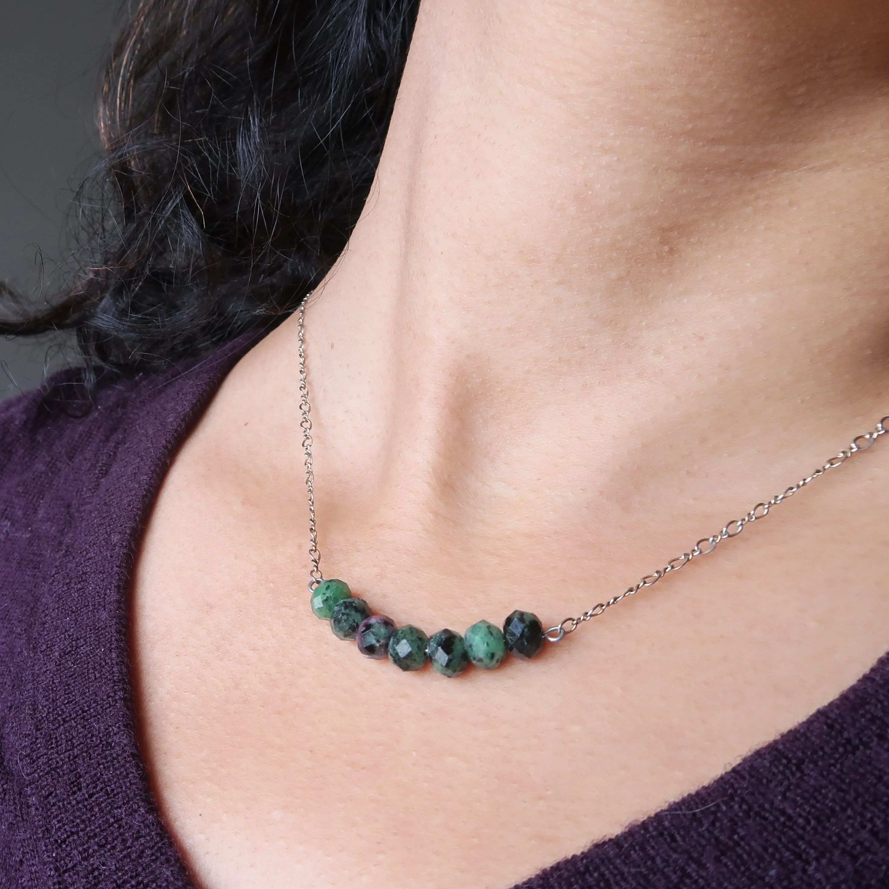 Ruby Zoisite Necklace Lucky Love Links Sterling Silver