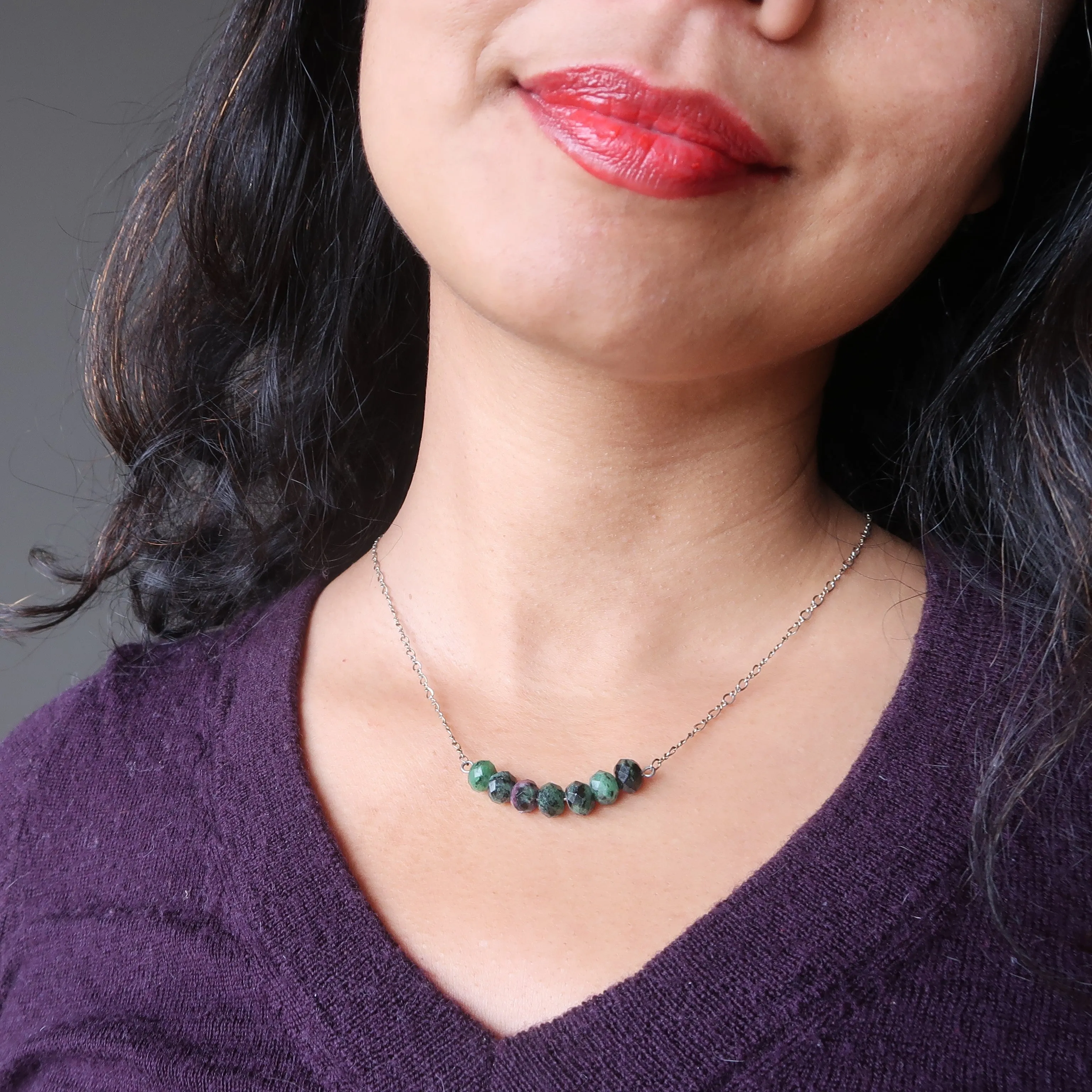 Ruby Zoisite Necklace Lucky Love Links Sterling Silver
