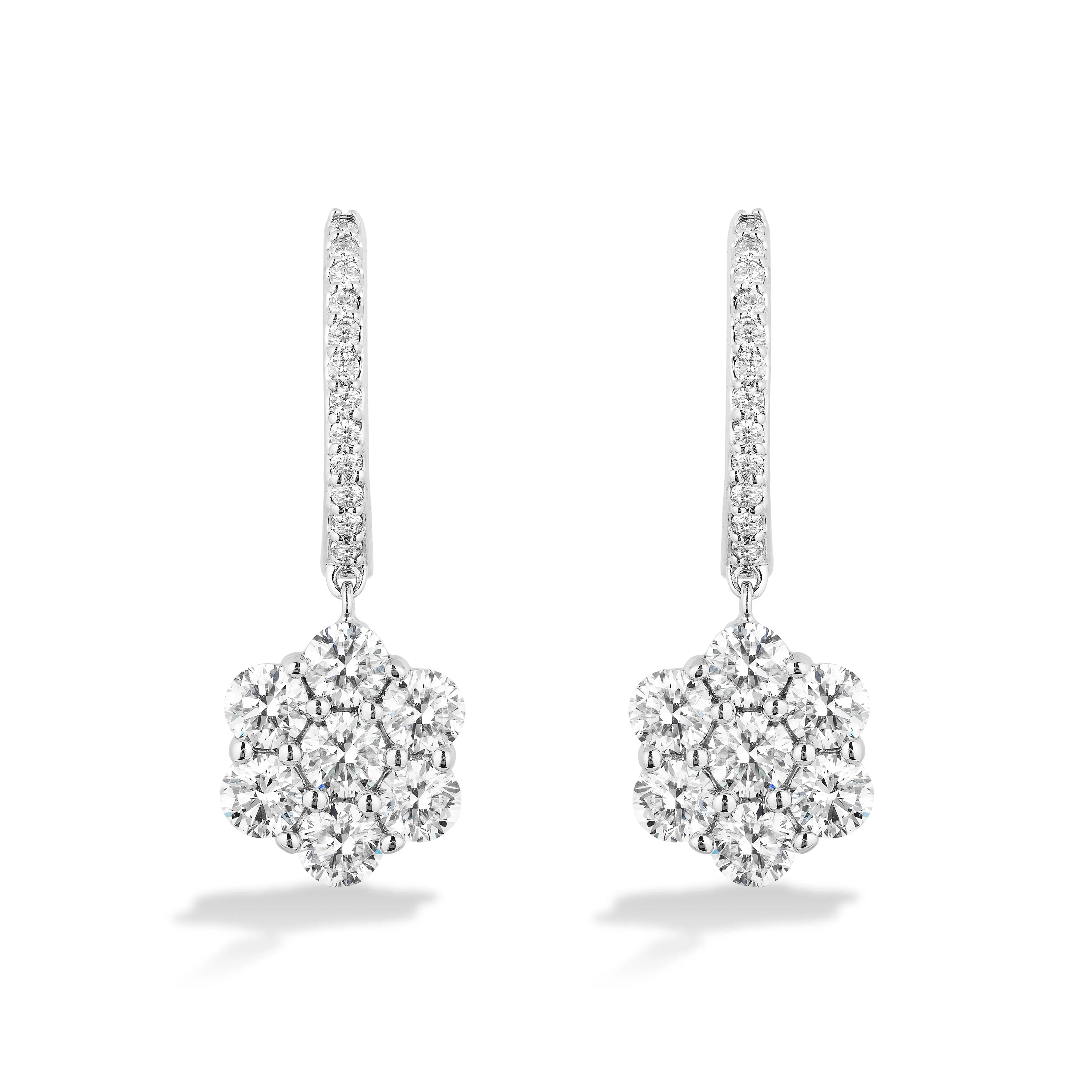 Sabel Collection 18K White Gold Round Diamond Cluster Dangle Earrings