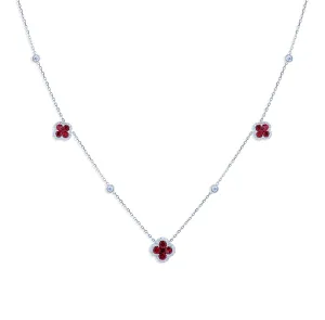 Sabel Collection White Gold Ruby and Diamond Flower Station Necklace