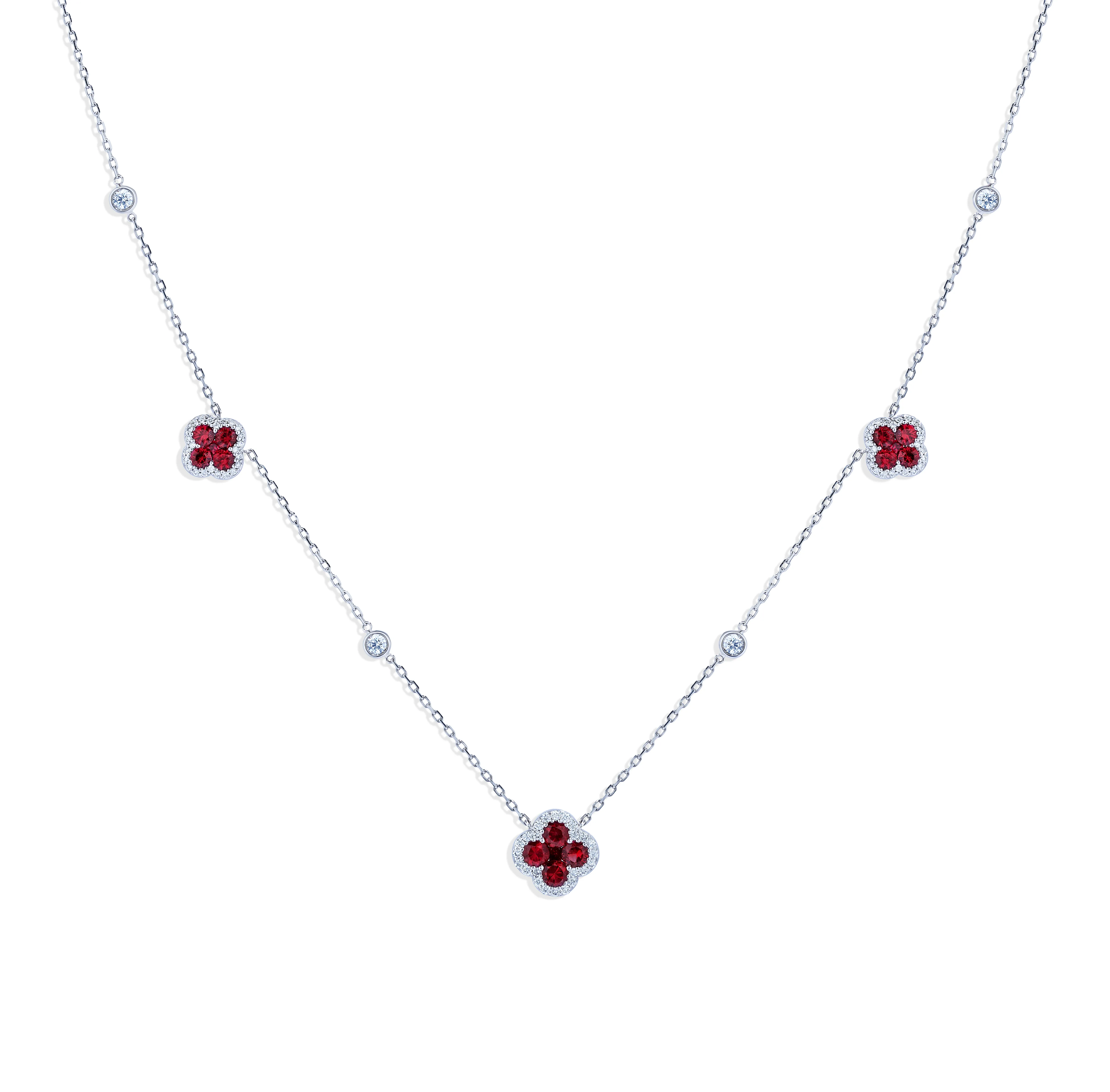 Sabel Collection White Gold Ruby and Diamond Flower Station Necklace