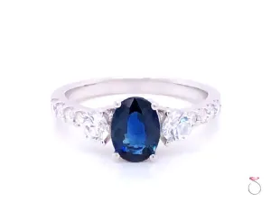 Sapphire & Diamond Engagement Ring in 14K White Gold