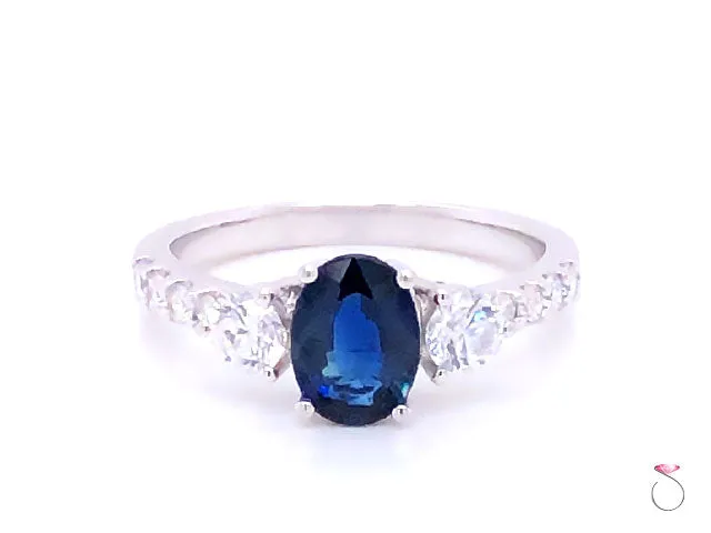 Sapphire & Diamond Engagement Ring in 14K White Gold