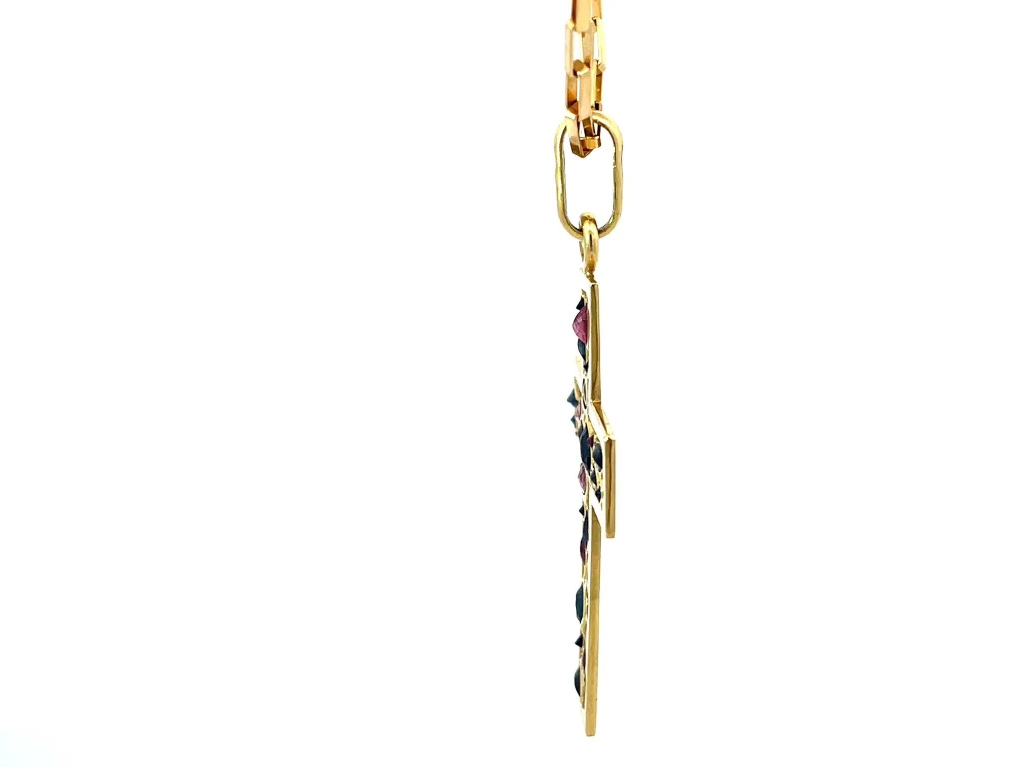 Sapphire Ruby Cross Pendant and Chain Solid 18k Yellow Gold