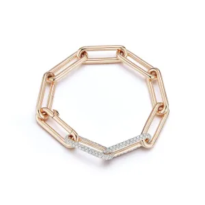 SAXON 18K ELONGATED CHAIN LINK BRACELET WITH DOUBLE DIAMOND LINKS