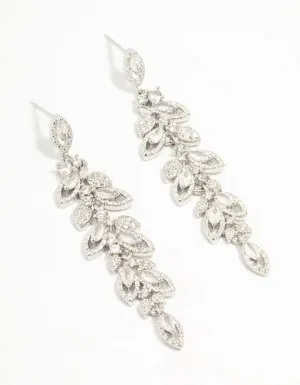Silver Cubic Zirconia Cluster Leaf Drop Earrings
