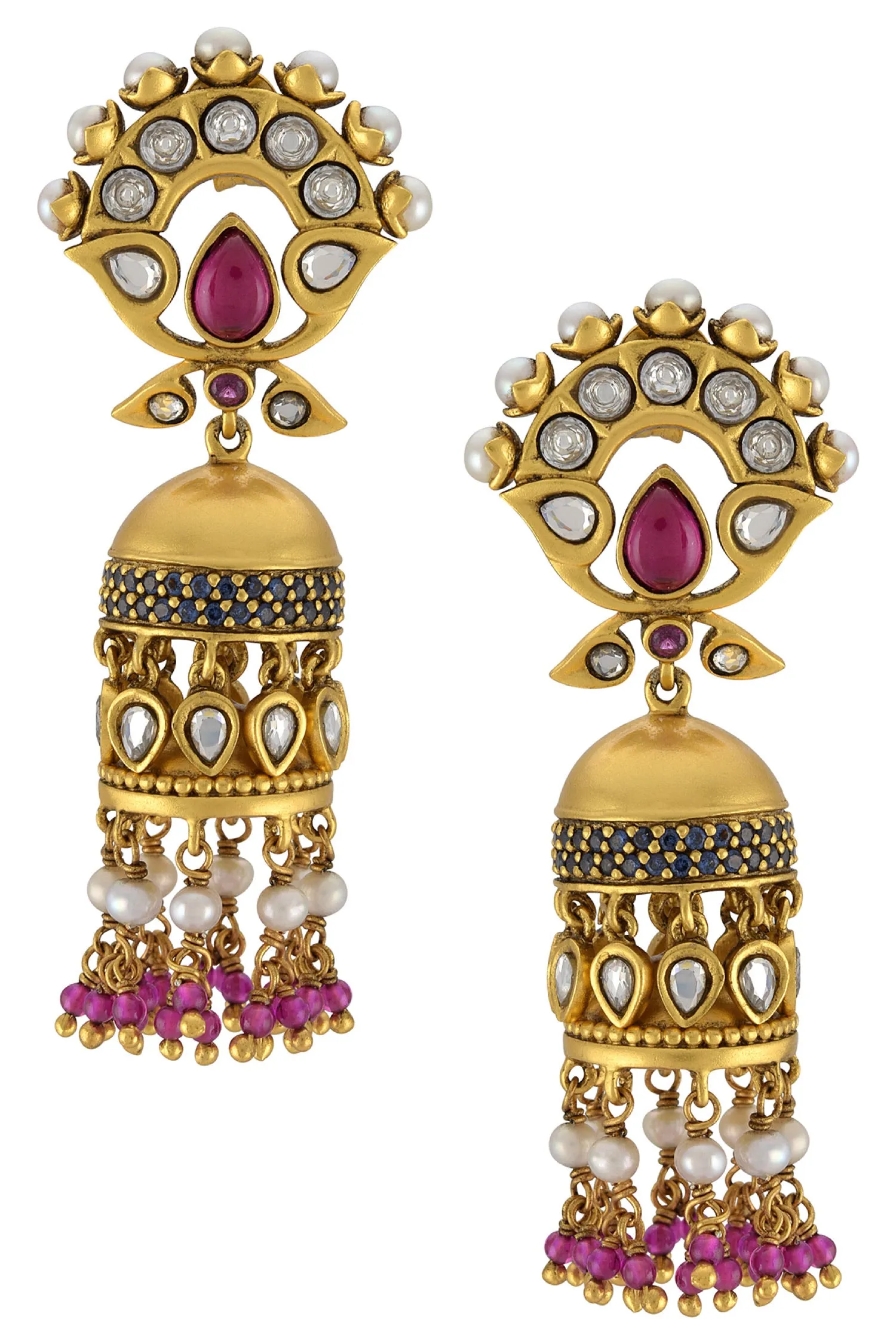 Silver Gold Plated Glass Pearl Floral Jhumki Earrings