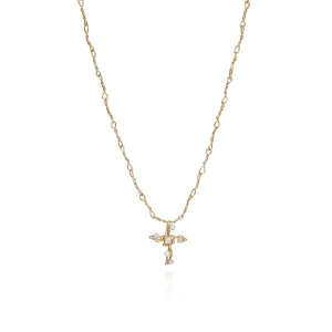 Small 18k Yellow Gold 'Vine' Cross With Diamonds