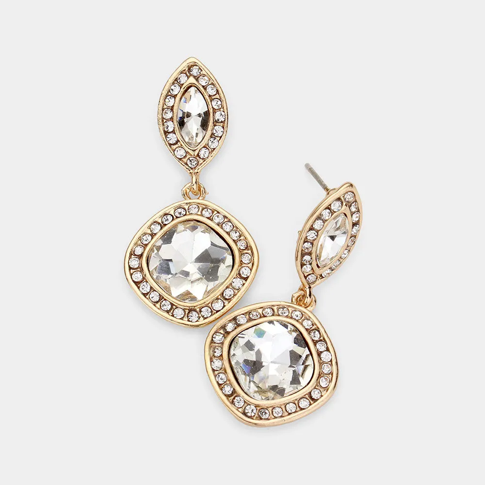 Small Clear Dangle Pageant Earrings on Gold | Interview Earrings | 525337