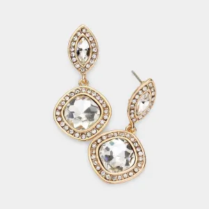 Small Clear Dangle Pageant Earrings on Gold | Interview Earrings | 525337