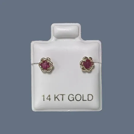 Small Flower Stud Earrings 14K Solid Yellow Gold With Safety Backing