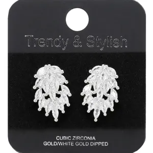 Small White Gold Dipped Marquise CZ Stone Cluster Pageant Earrings on Silver | Interview Earrings |  635384