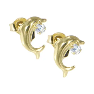 Solid 14KT Gold Cubic Zirconia DOLPHIN Earrings