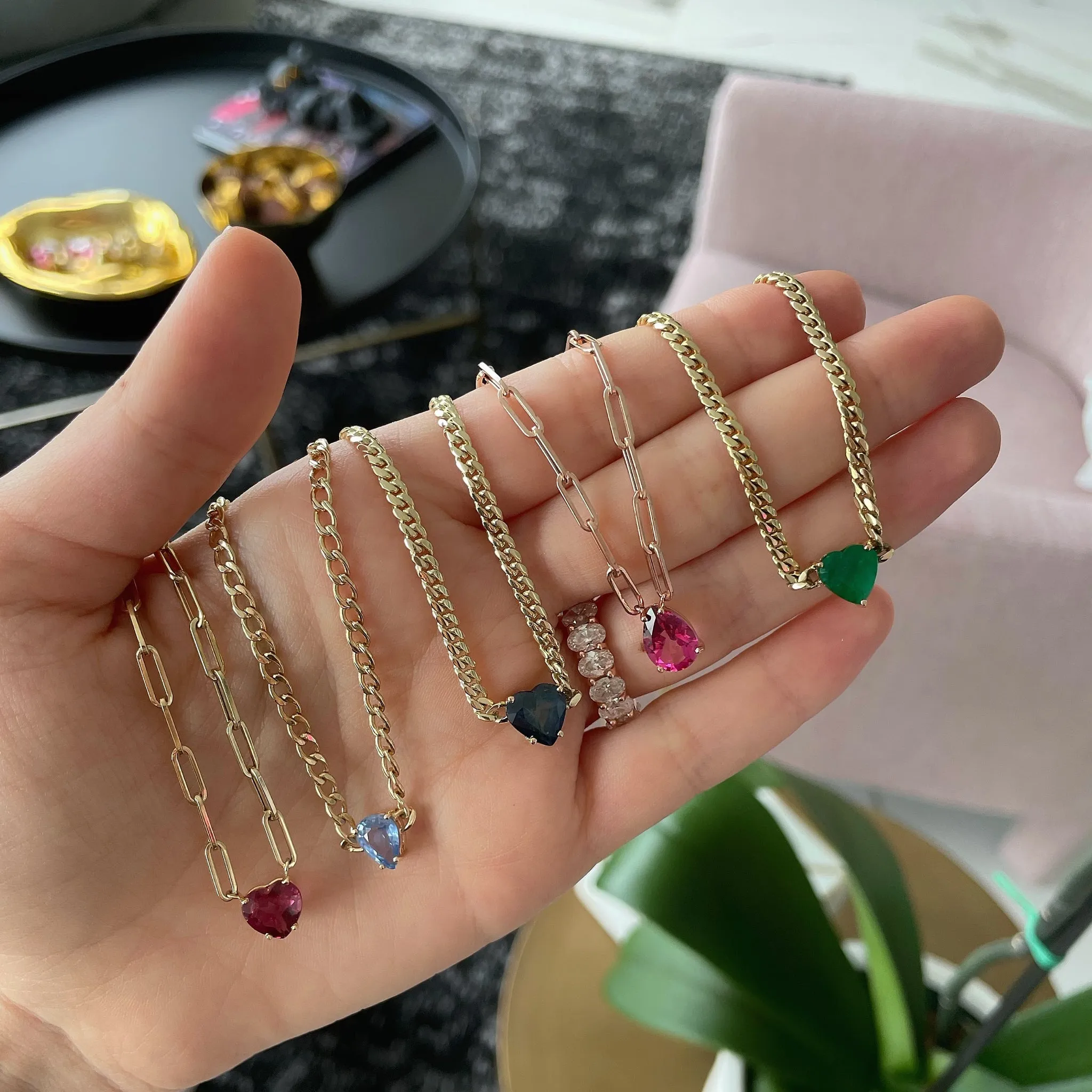 Solitaire Gemstone Cuban Chain Necklace