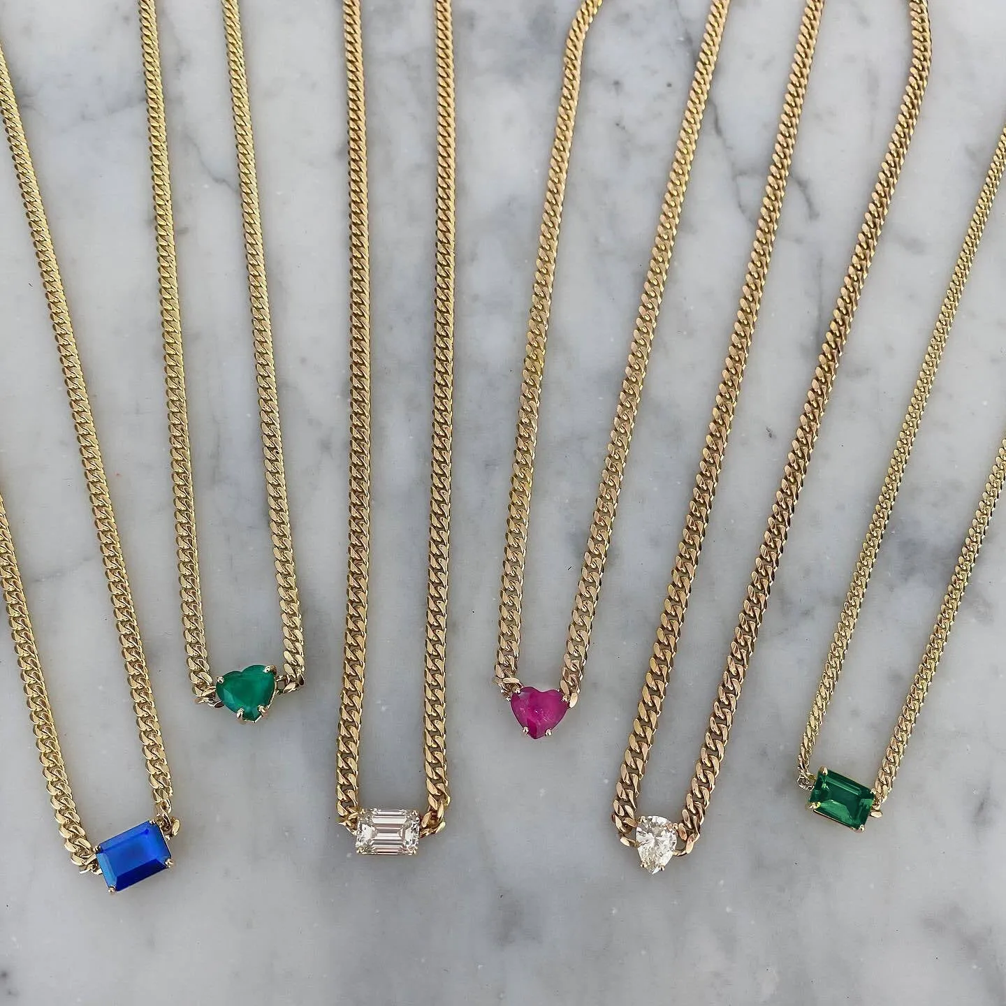 Solitaire Gemstone Cuban Chain Necklace