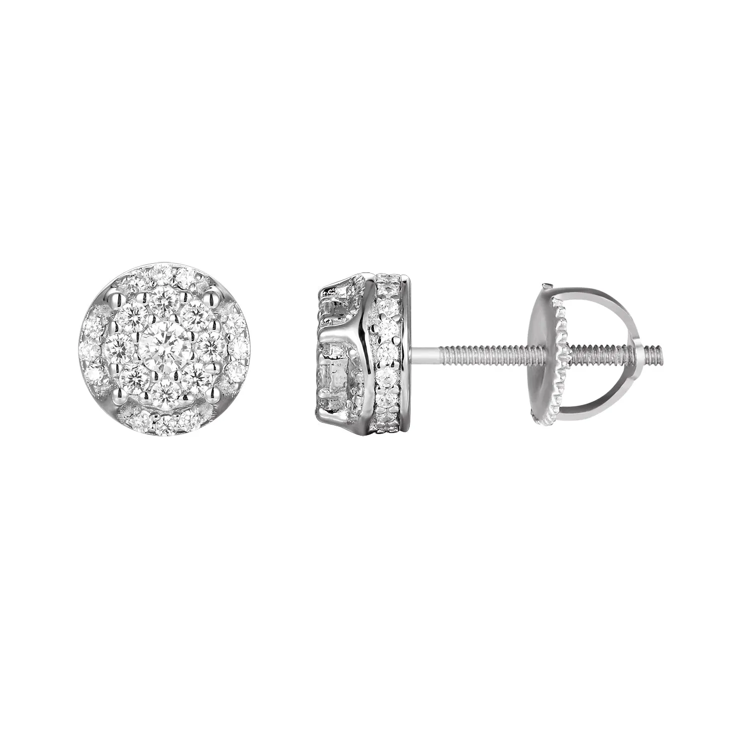 Solitaire Prong Custer Sterling Silver Stud Earrings
