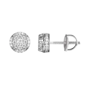 Solitaire Prong Custer Sterling Silver Stud Earrings