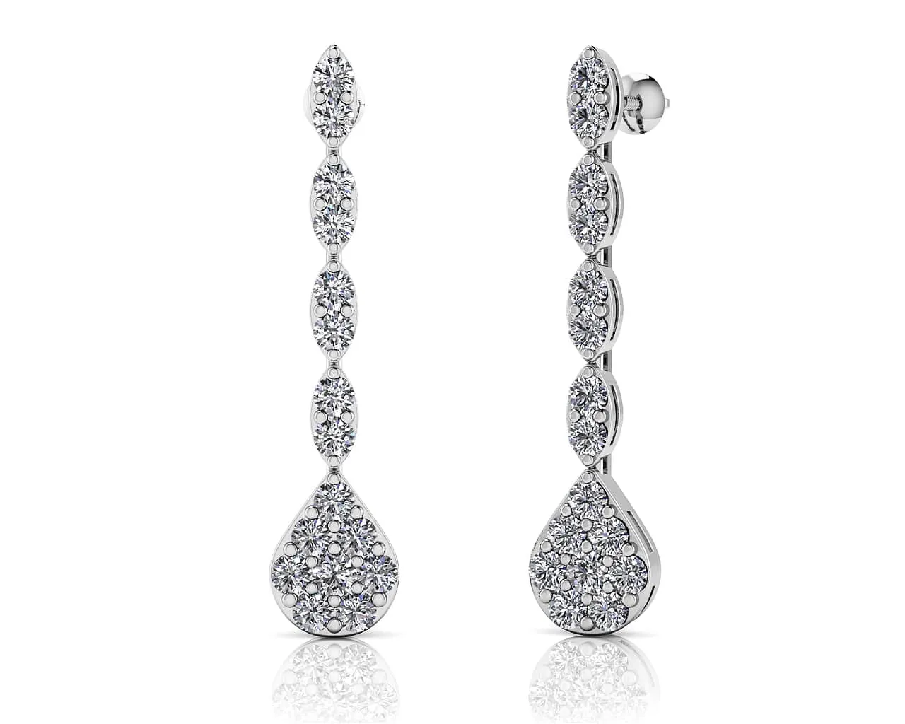 Sparkling Pear Drop Cluster Diamond Earrings with 1.96 ct.(finished) 2.5mm, 2.75mm