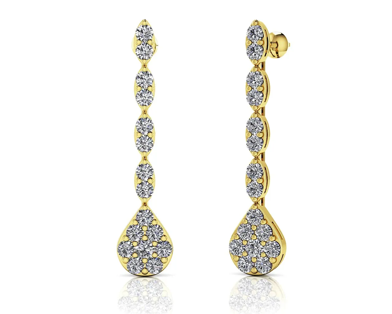 Sparkling Pear Drop Cluster Diamond Earrings with 1.96 ct.(finished) 2.5mm, 2.75mm