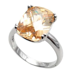 Spectacular Ring with Champagne Colored Rectangular 10x14mm CZ Solitaire in Sterling Silver.