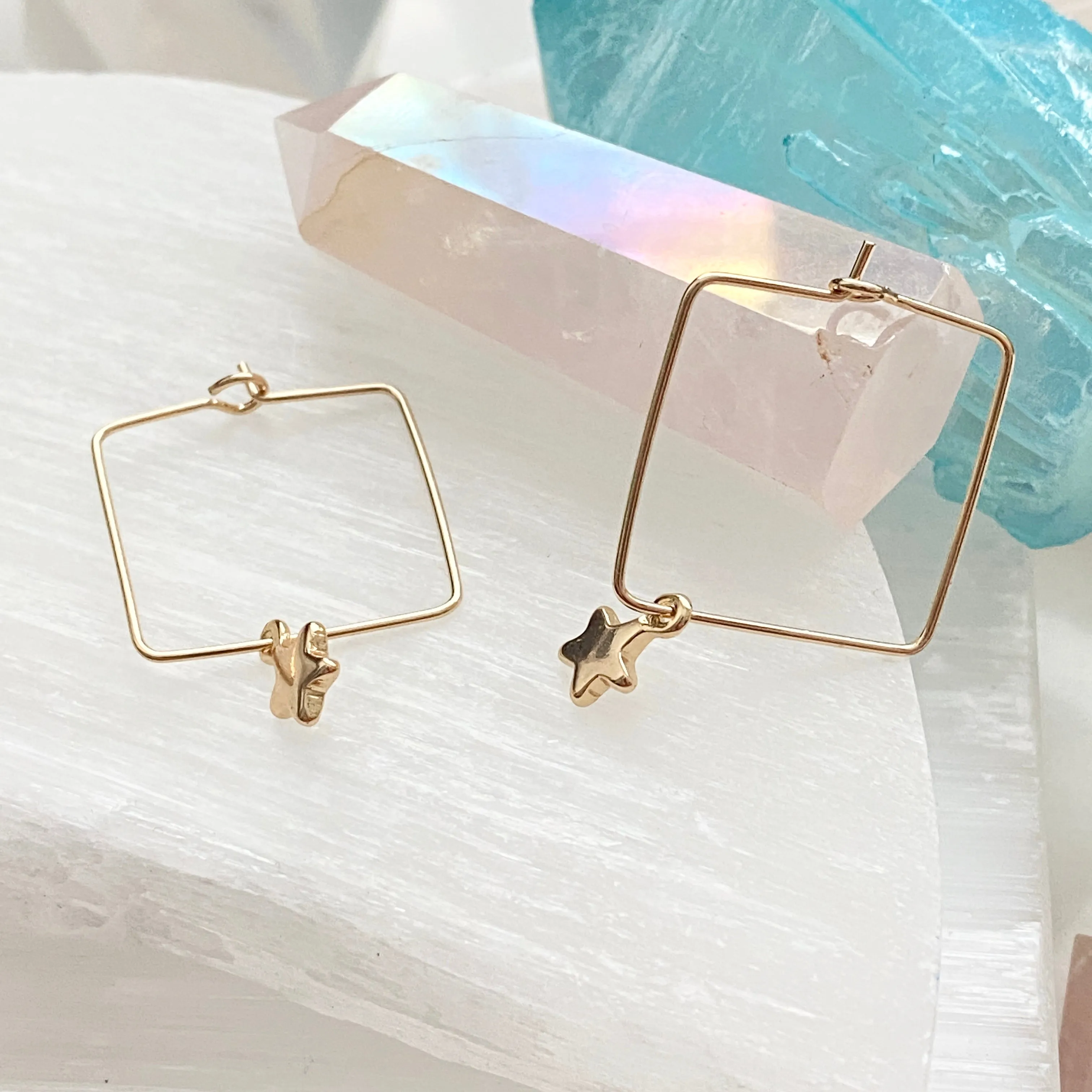 Square Hoops With Star Charms