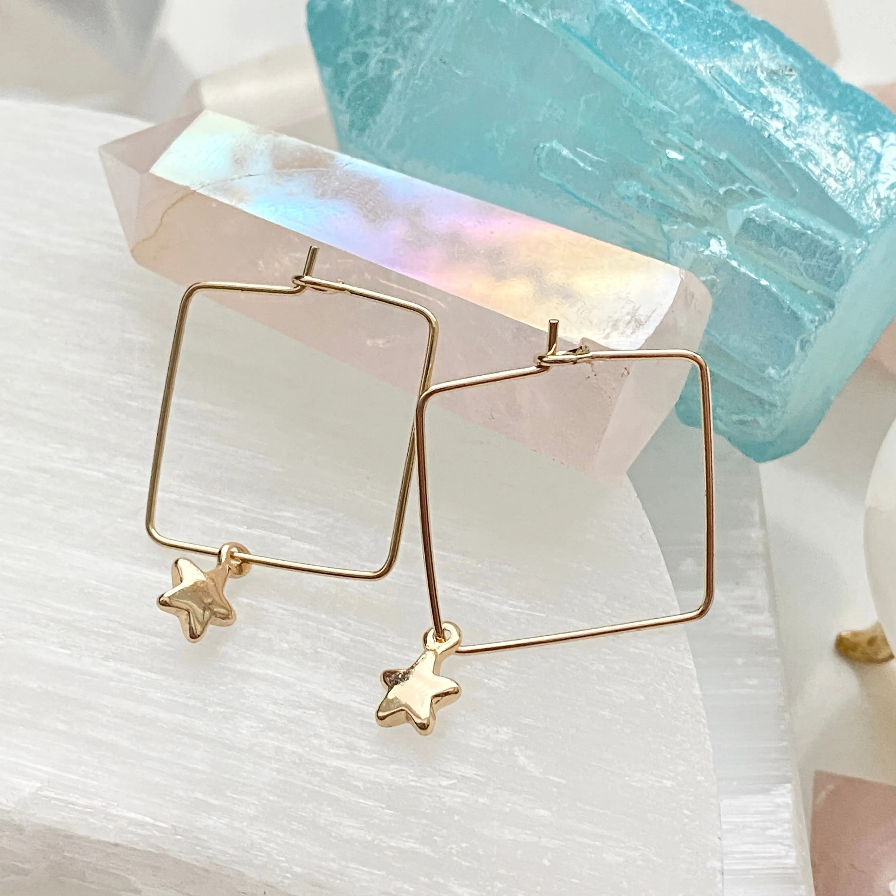 Square Hoops With Star Charms