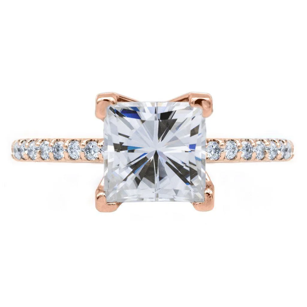 Square Moissanite 4 Prongs Diamond Accent Ice Solitaire Ring
