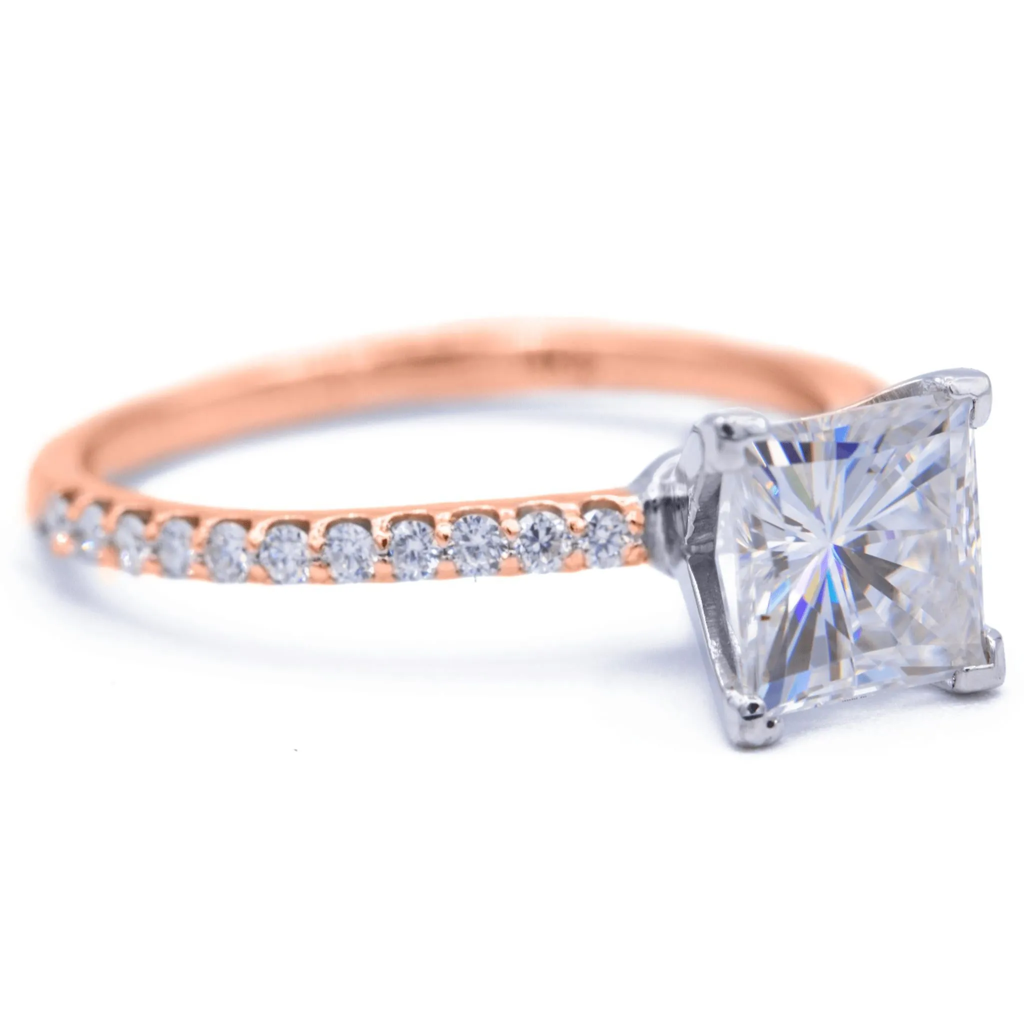 Square Moissanite 4 Prongs Diamond Accent Ice Solitaire Ring