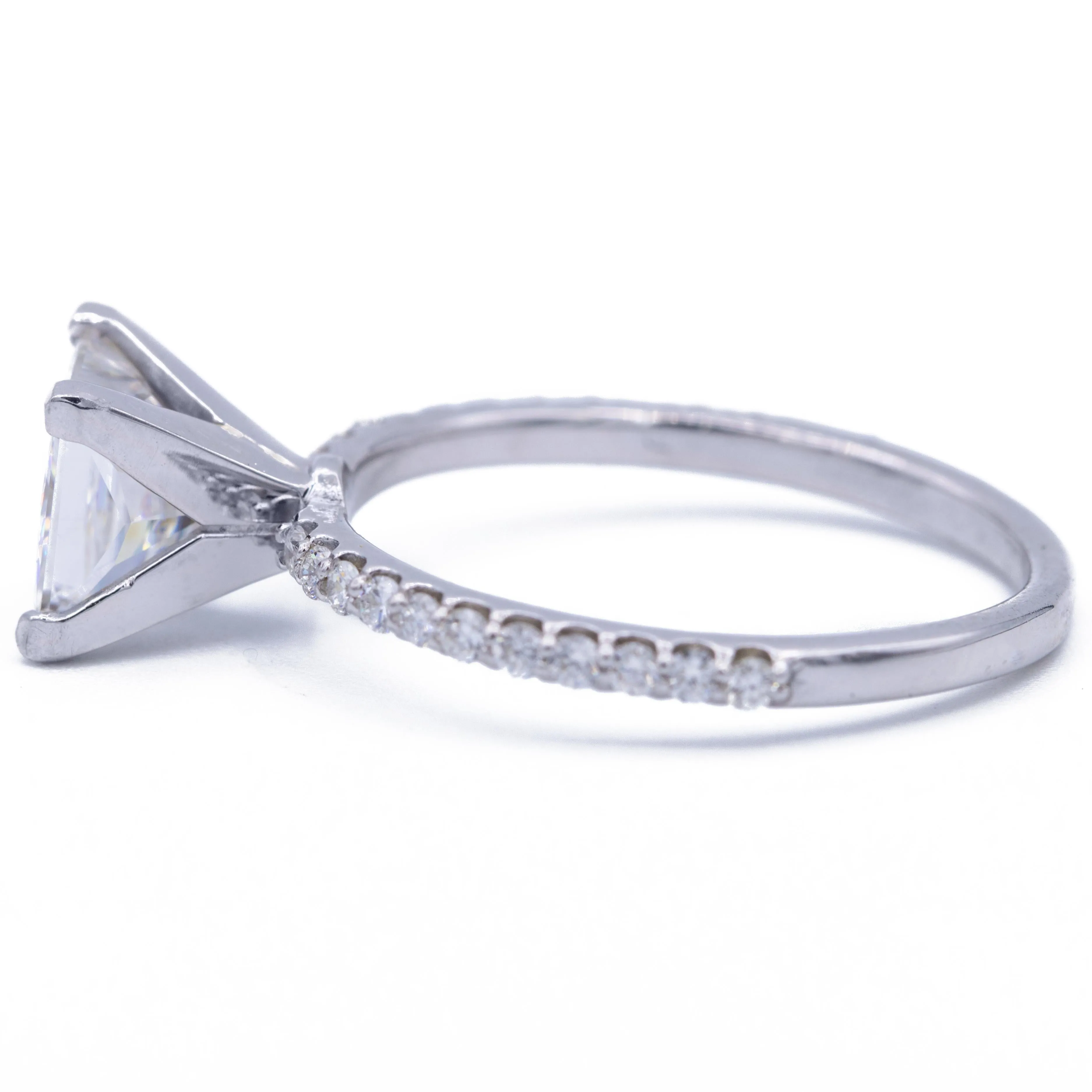 Square Moissanite 4 Prongs Diamond Accent Ice Solitaire Ring