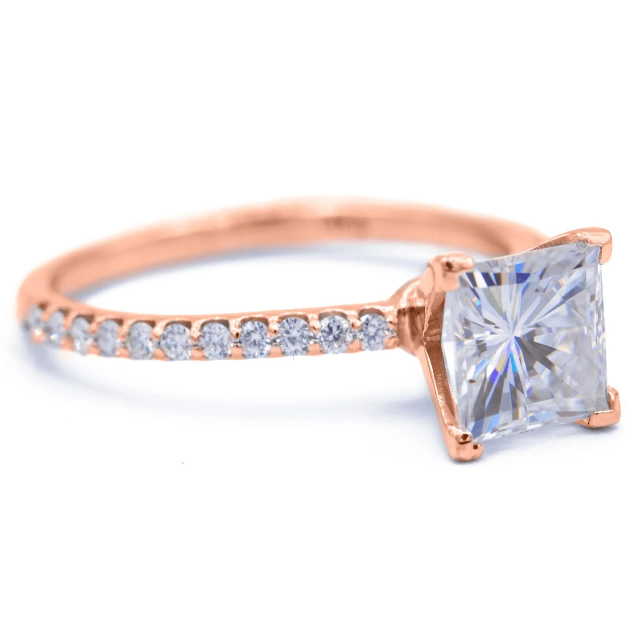 Square Moissanite 4 Prongs Diamond Accent Ice Solitaire Ring