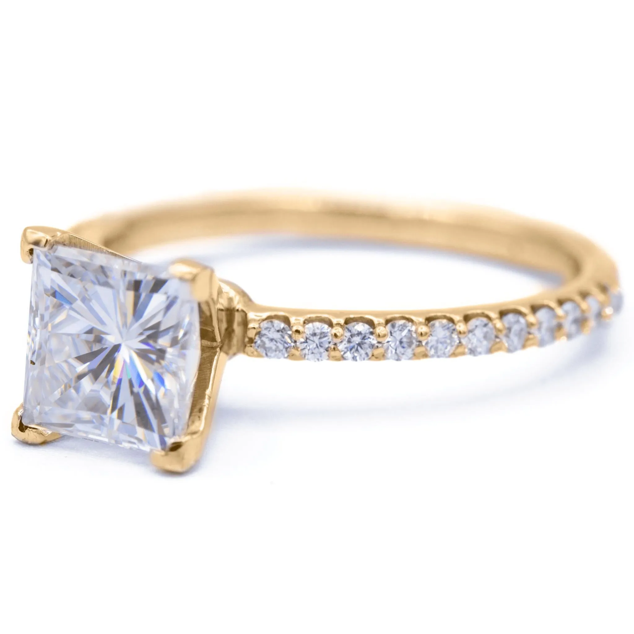 Square Moissanite 4 Prongs Diamond Accent Ice Solitaire Ring
