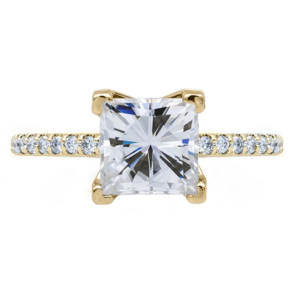 Square Moissanite 4 Prongs Diamond Accent Ice Solitaire Ring