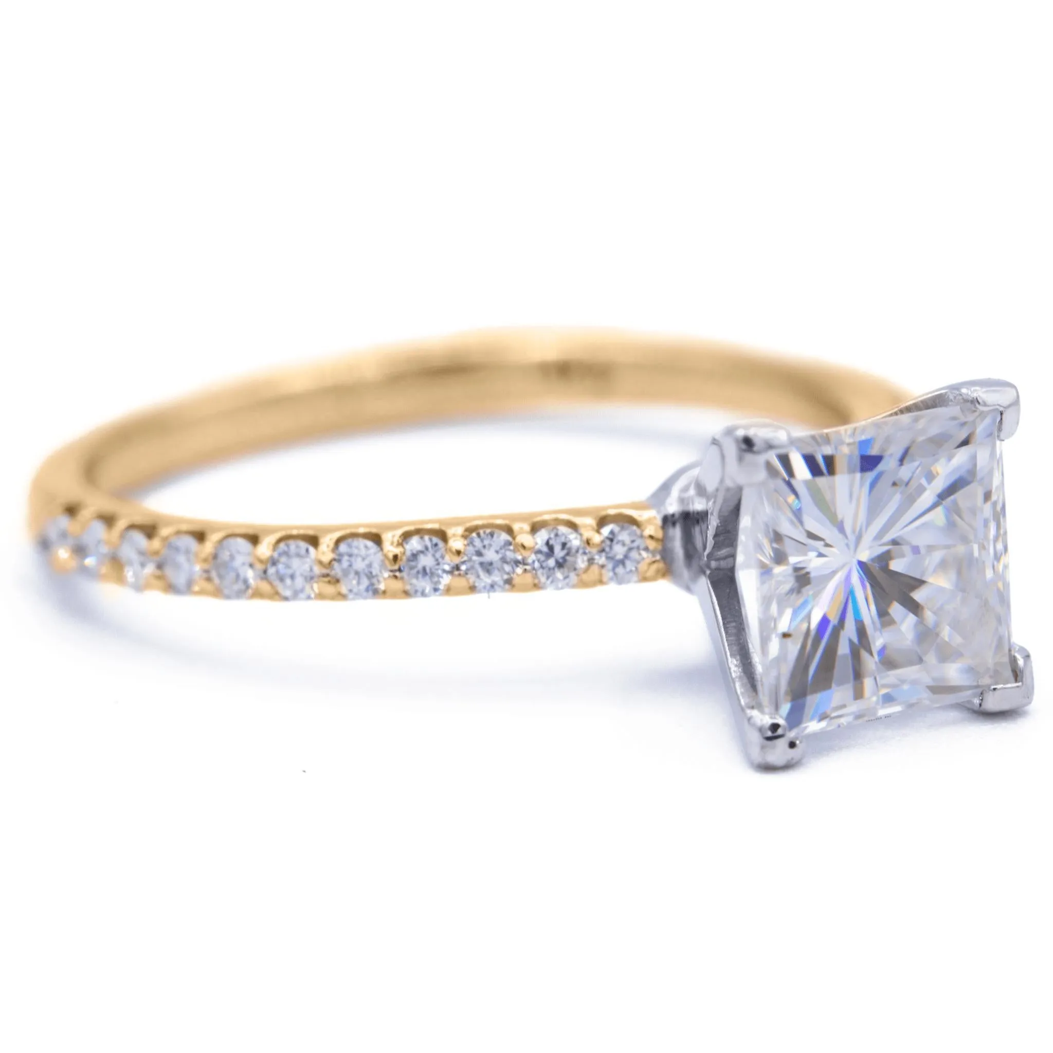 Square Moissanite 4 Prongs Diamond Accent Ice Solitaire Ring
