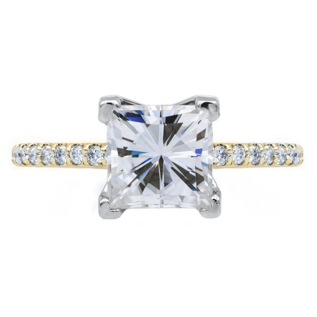 Square Moissanite 4 Prongs Diamond Accent Ice Solitaire Ring