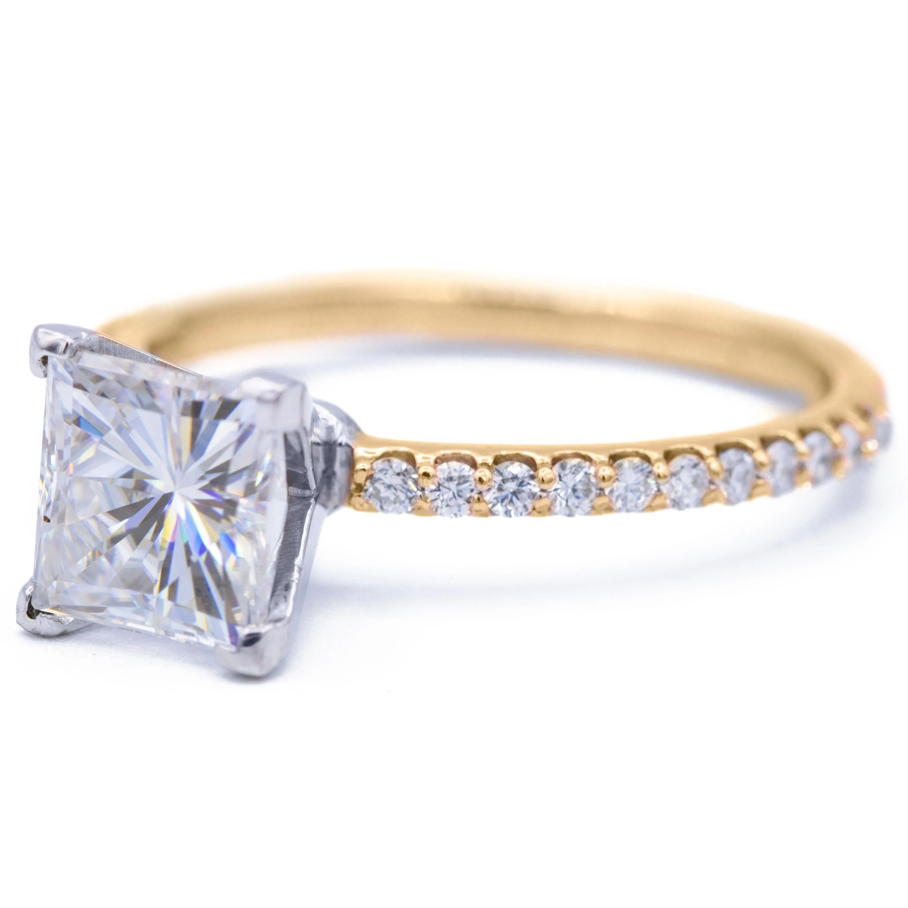 Square Moissanite 4 Prongs Diamond Accent Ice Solitaire Ring